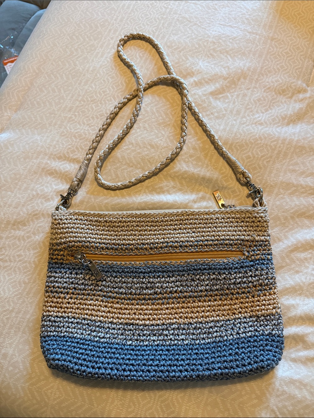 The Sak Woven Ombre Crossbody Bag in Blue and Tan